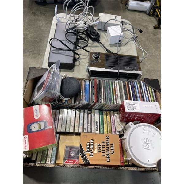 2 BOXES OF CONSOLES, CDS, VINTAGE RADIO, ETC