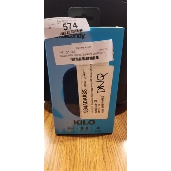 SKULLCANDY KILO WATERPROOF BLUETOOTH PORTABLE SPEAKER - TESTED WORKING, RETAIL $54