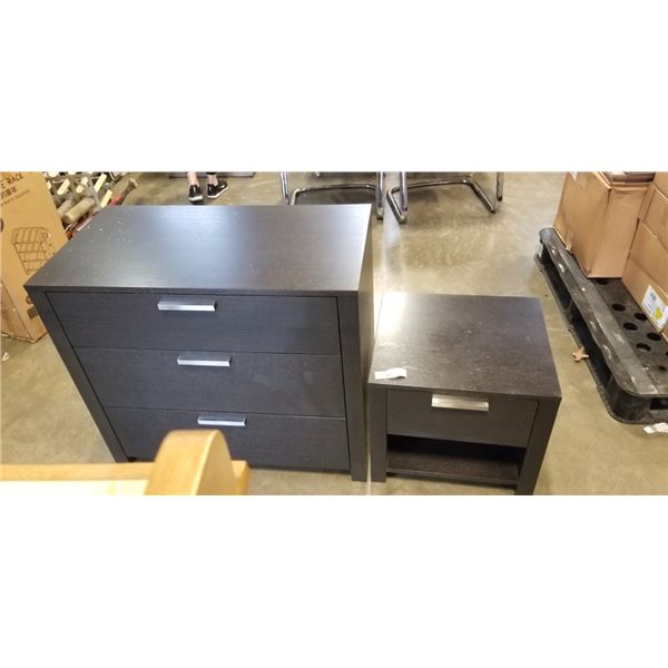 BLACK 3 DRAWER DRESSER AND NIGHTSTAND