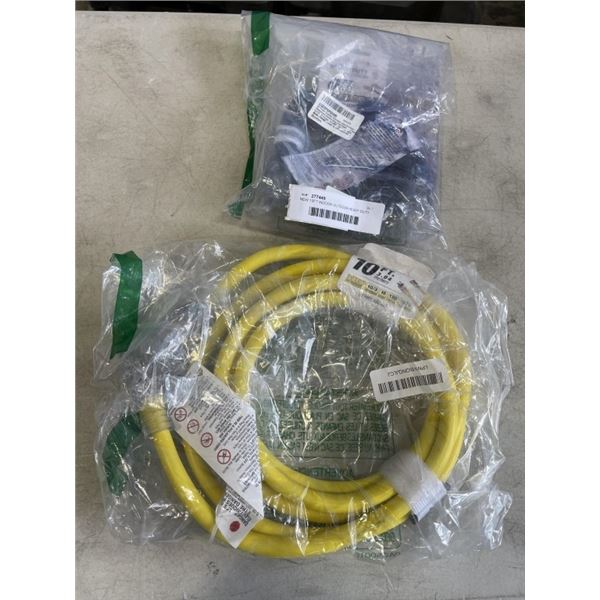 NEW 10FT INDOOR OUTDOOR HEAVY DUTY LIGHTED 3 WIRE EXTENSION CORD, YELLOW 10AWG, AND NEW 6FT INDOOR O
