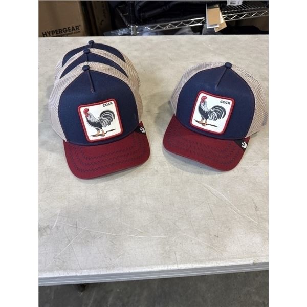 4 NEW GOORIN BRO'S THE FARM HATS, 'COCK', RETAIL $55 EACH , $220 VALUE