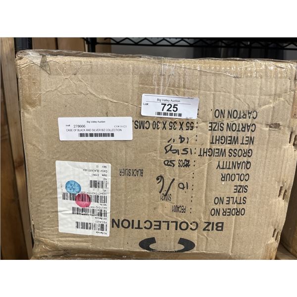 CASE OF BLACK AND SILVER BIZ COLLECTION LADIES CUBAN 3/4 SLEEVE SHIRT BREATHABLE POLYESTER