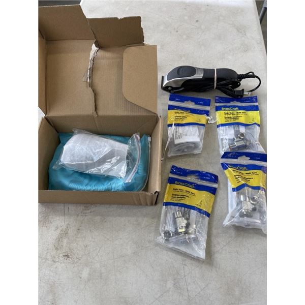 4 NEW ANGLE VALVES, WAHL HAIR CLIPPERS AND SHOWER ATTACHMENT