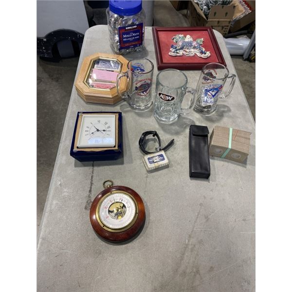 LOT OF ESTATE GOODS - COLLECTOR SPOONS, WAL PLAGUE, ETC