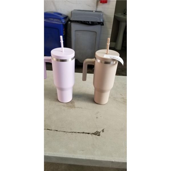 TWO AS NEW HYDRA PEAK 40OZ STAINLESS TUMBLER MUGS WITH STRAWS RETAIL $160