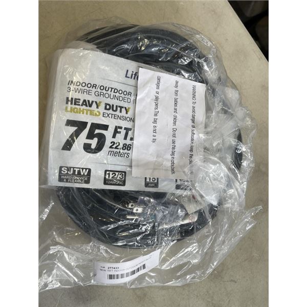 NEW 75FT INDOOR OUTDOOR HEAVY DUTY LIGHTED 3 WIRE EXTENSION CORD, BLACK 12AWG