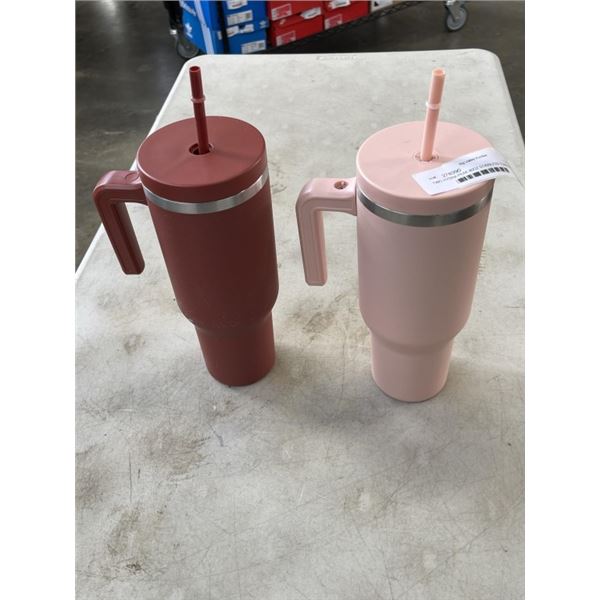 TWO HYDRA PEAK 40OZ STAINLESS TUMBLER MUGS WITH STRAWS