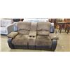 Image 1 : LEATHER AND MICORFIBER DOUBLE RECLINER W/ CUP HOLDERS AND CONSOLE