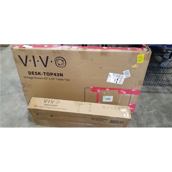 VIVO VINTAGE BROWN 43 X 24 ELECTRIC SIT TO STAND DESK WITH WHITE SINGLE MOTOR DESK FRAME