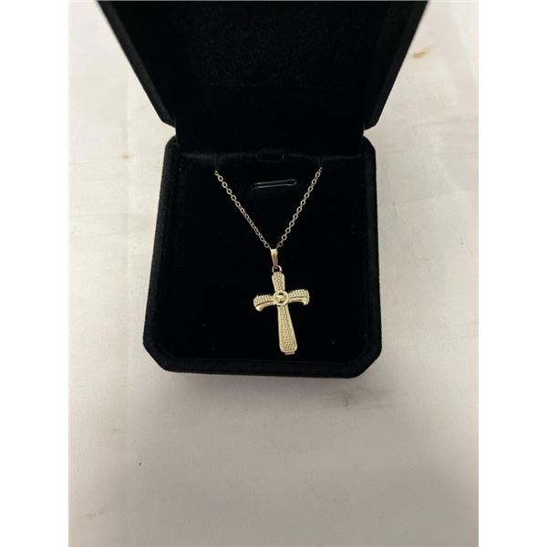 NEW 14K GOLD PLATED 35MM CROSS NECKLACE, ADJUSTABLE CHAIN 18"-19" LONG