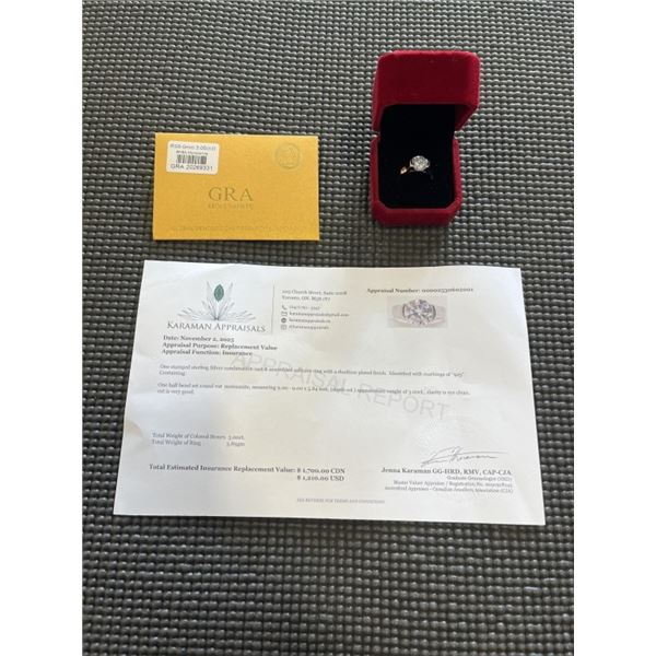 3.00 CT GRA CERTIFIED ROUND BRILLIANT CUT MOISSANITE STONE VVS D COLOR SET IN HALF BEZEL SET IN 925 