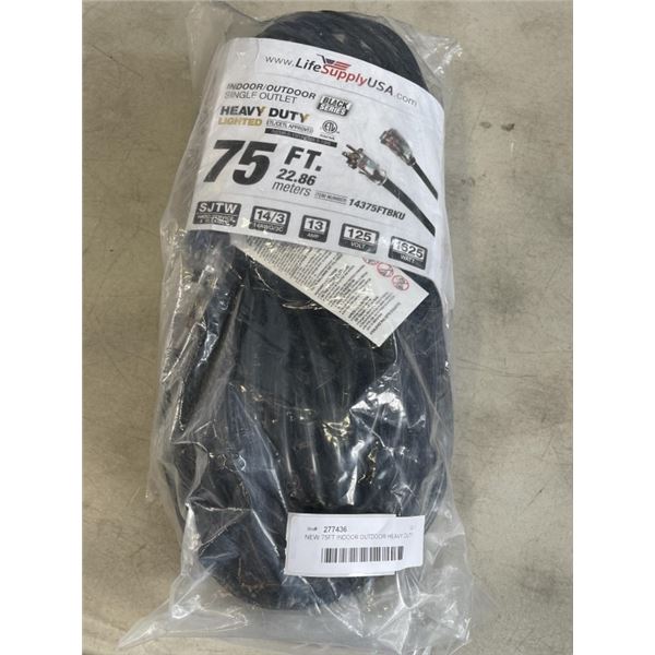NEW 75FT INDOOR OUTDOOR HEAVY DUTY LIGHTED 3 WIRE EXTENSION CORD, BLACK 14AWG