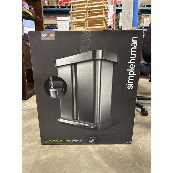 SIMPLE HUMAN DUAL COMPARTMENT STAINLESS STEEL GARBAGE CAN