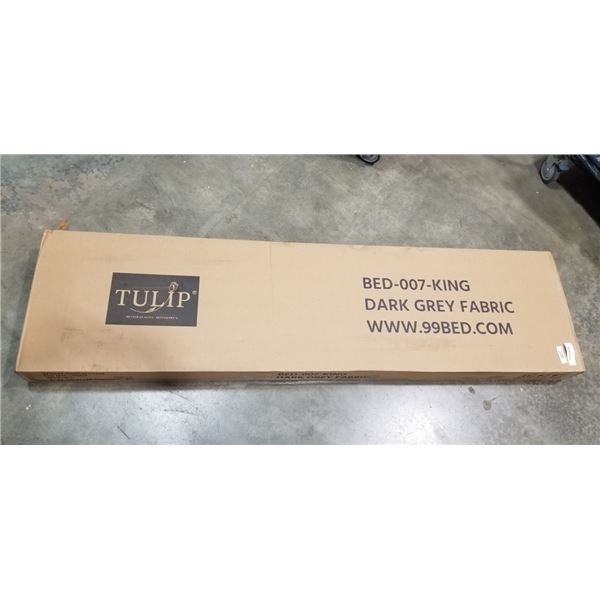 BRAND NEW TULIP KINGSIZE PLATFORM BEDFRAME IN DARK GREY FABRIC MODEL BED-007