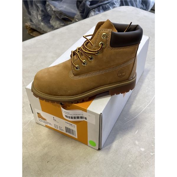 NEW TIMBERLAND PREMIUM 6 IN WATERPROOF BOOT WHEAT NUBUCK, SIZE 1 YOUTH