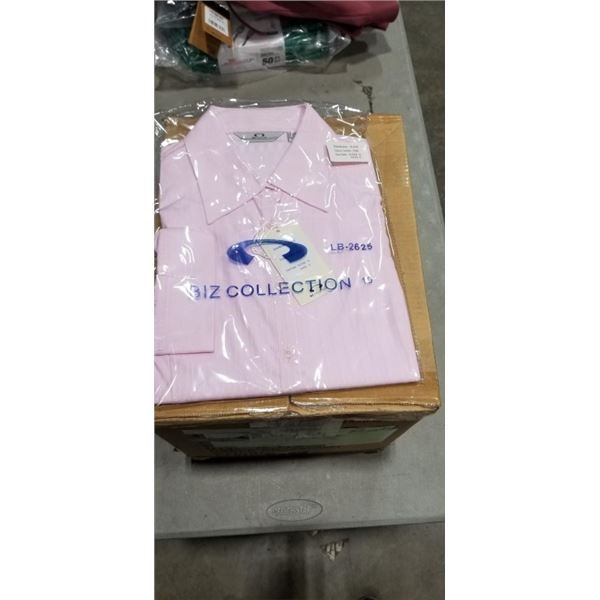 CASE OF PINK BIZ COLLECTION LADIES CUBAN 3/4 SLEEVE SHIRT BREATHABLE POLYESTER