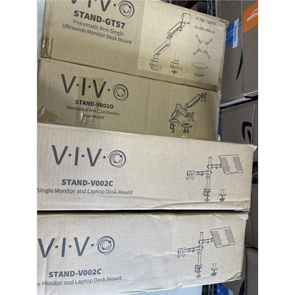 2 VIVO SINGLE MONITOR AND LAPTOP DESK MOUNTS, SINLE MONITOR PENUYMATIC AULTRA WIDE DESK MOUNT, AND M