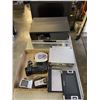 Image 1 : SONY AUDIO CENTER, HP MONITOR, SUB, AND BOX OF ELECTRONICS