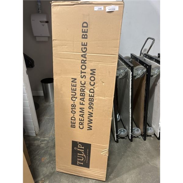 BRAND NEW TULIP QUEENSIZE STORAGE PLATFORM BEDFRAME IN CREAM FABRIC MODEL BED-018