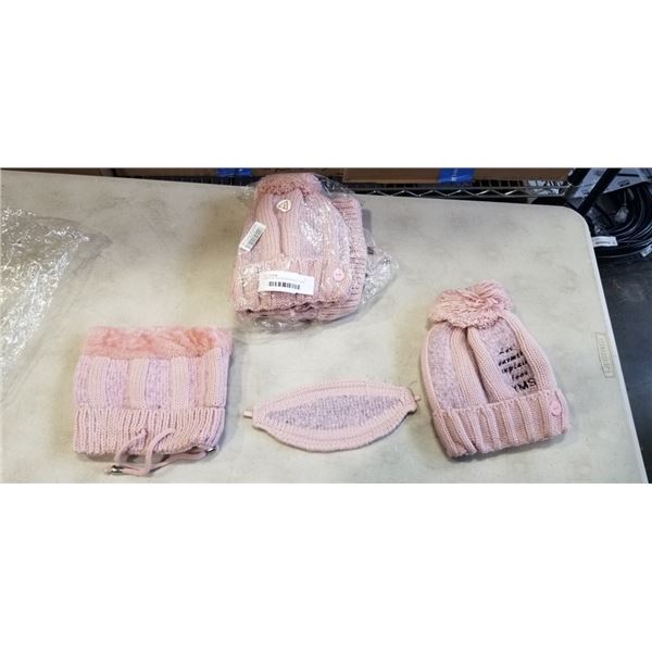 2 NEW PINK KNITTED 3PC WINTER TOQUE, NECK WARMER  AND MOUTH COVER