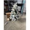 Image 2 : BRAND NEW 40 INCH FLOCKED INDOOR / OUTDOOR CHRISTMAS TREE, IN BLACK POT WITH BURLAP WRAP, AND SET OF