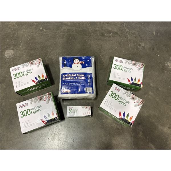 4 NEW 300 LIGHT AND ONE 50 LIGHT CHRISTMASS LIGHT SETS AND NEW SNOWBLANKET 3PACK