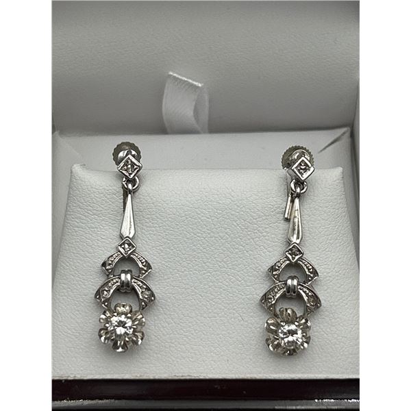 9K White Gold Screw-Back Diamond Earrings  -APPRAISED $2700