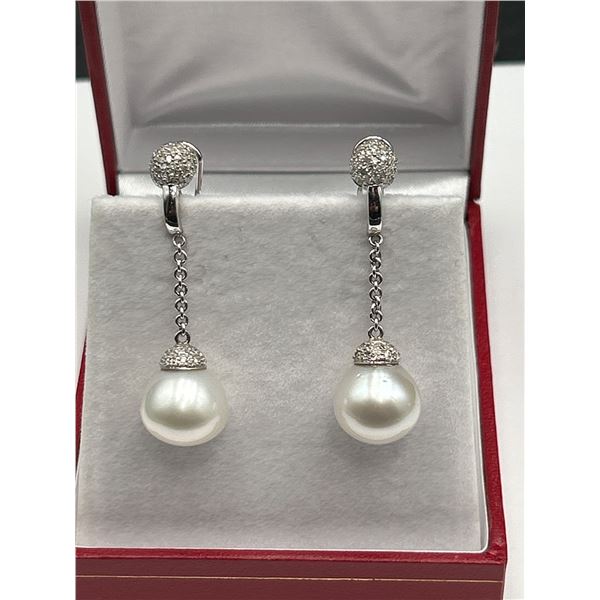 Ladies Diamond and Pearl Drop Earrings  -APPRAISED $10,580