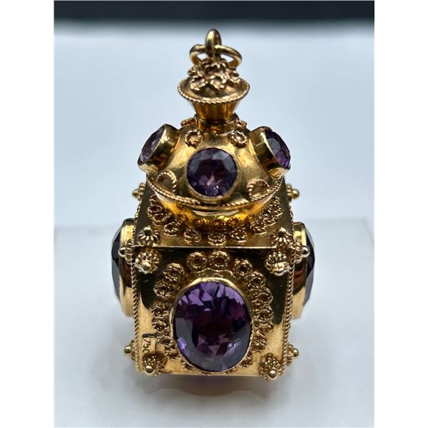 18K Yellow Gold Amethyst Charm -APPRAISED $11,000