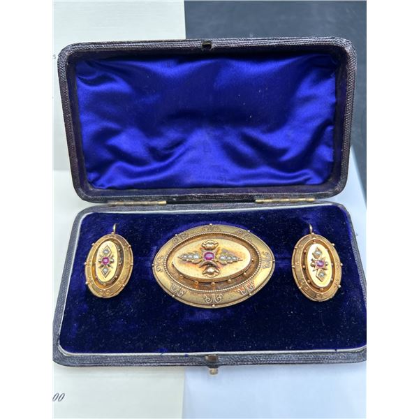 Vintage 18K Gold Brooch and Earring Set -APPRAISED $6200