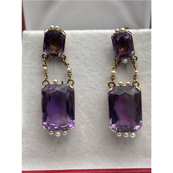 Amethyst 14K Yellow Gold Drop Earrings -APPRAISED $4000