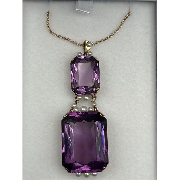 Amethyst 14K Gold Pendant & Chain -APPRAISED $6000