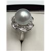 Image 2 : Ladies 18K White Gold Pearl and Diamond Ring -APPRAISED $11,650