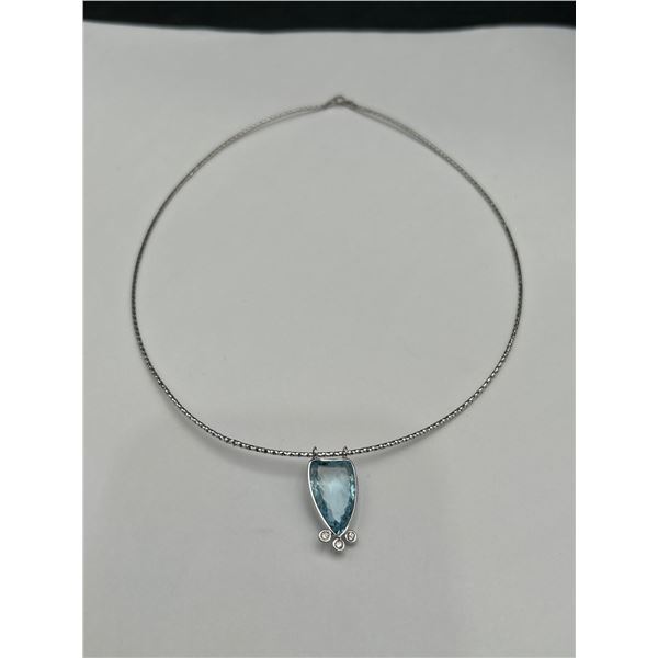 14K Gold Aquamarine & Diamond Necklace -APPRAISED $5100