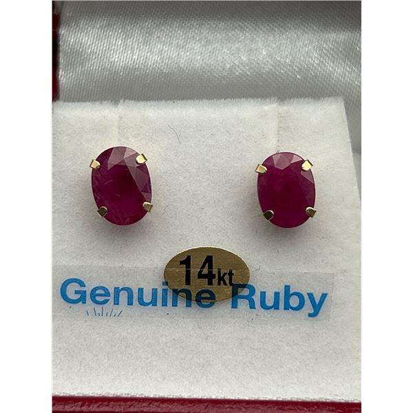 14k Ruby Oval Cut Stud Earring -APPRAISED $2000