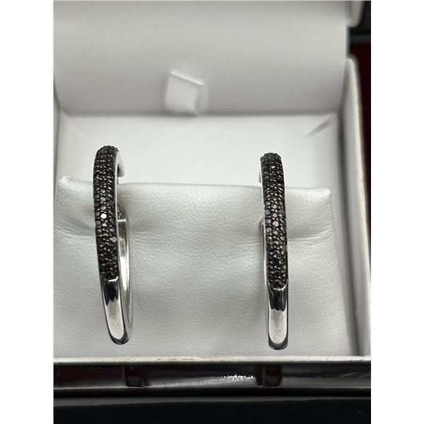 .925 Silver Diamond Hoop Earrings-APPRAISED $1585