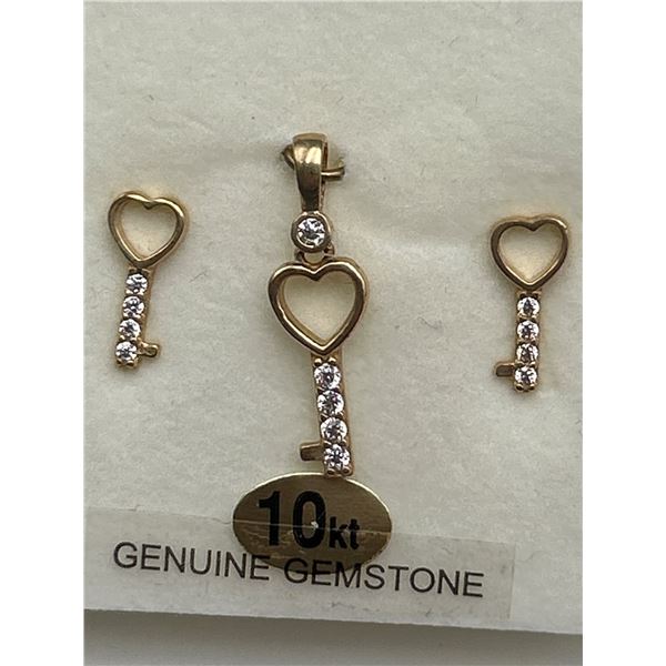 10kt Gold Heart Key Pendant and Earrings Set-APPRAISED $900