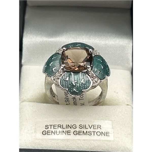 Sterling Silver Ring with Smoky Quartz Solitaire -APPRAISED $1060