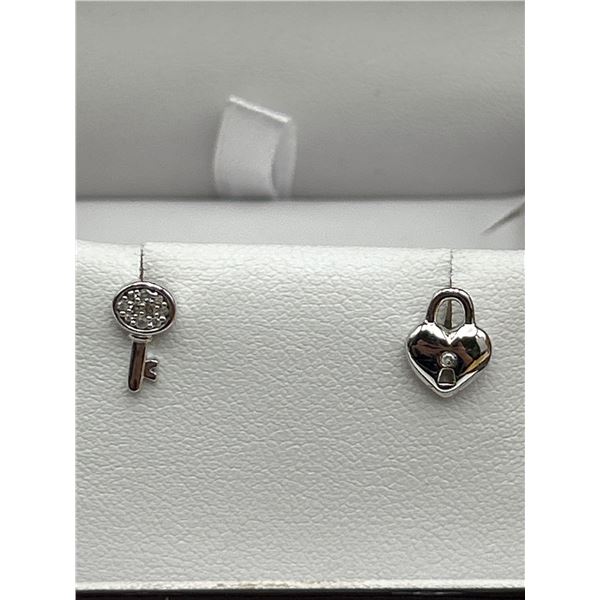 .925 Silver Key and Lock Diamond Earrings -APPRAISED $ 1160