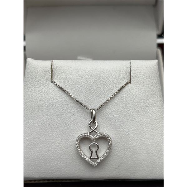 Ladies Silver Diamond Heart Lock Pendant Set -APPRAISED $1315