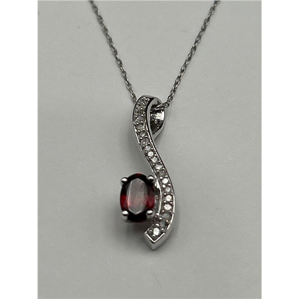 Oval Garnet And Diamond Pendant Necklace Set -APPRAISED $2500