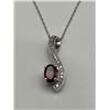 Image 1 : Oval Garnet And Diamond Pendant Necklace Set -APPRAISED $2500