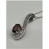 Image 2 : Oval Garnet And Diamond Pendant Necklace Set -APPRAISED $2500