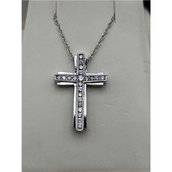 Silver Cross Diamond Pendant and Chain-APPRAISED $1240