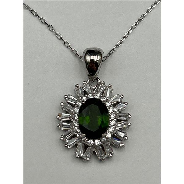 Silver Diopside Solitaire cluster pendant & Chain -APPRAISED $750