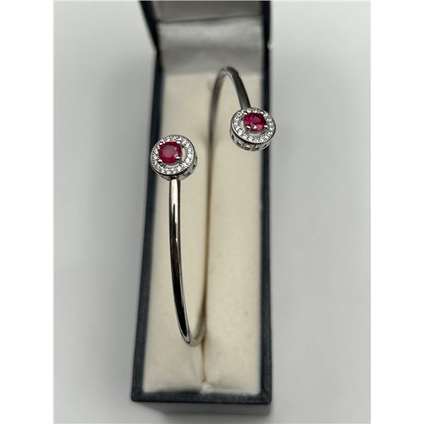 .925 Silver Ruby Solitaire Bangle Bracelet -APPRAISED $585