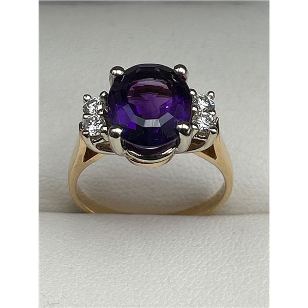 14k Gold Amethyst and Diamond Ring -APPRAISED $3000