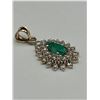 Image 2 : 14k Gold Diamond and Emerald Pendant -APPRAISED $2500