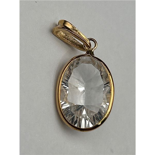 14K Gold White Topaz Solitaire Pendant -APPRAISED $1000