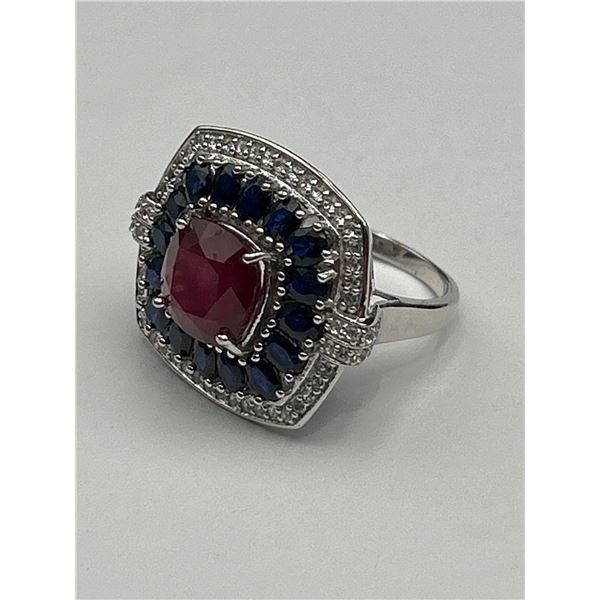 Silver Ruby & Sapphire Ring -APPRAISED $1210